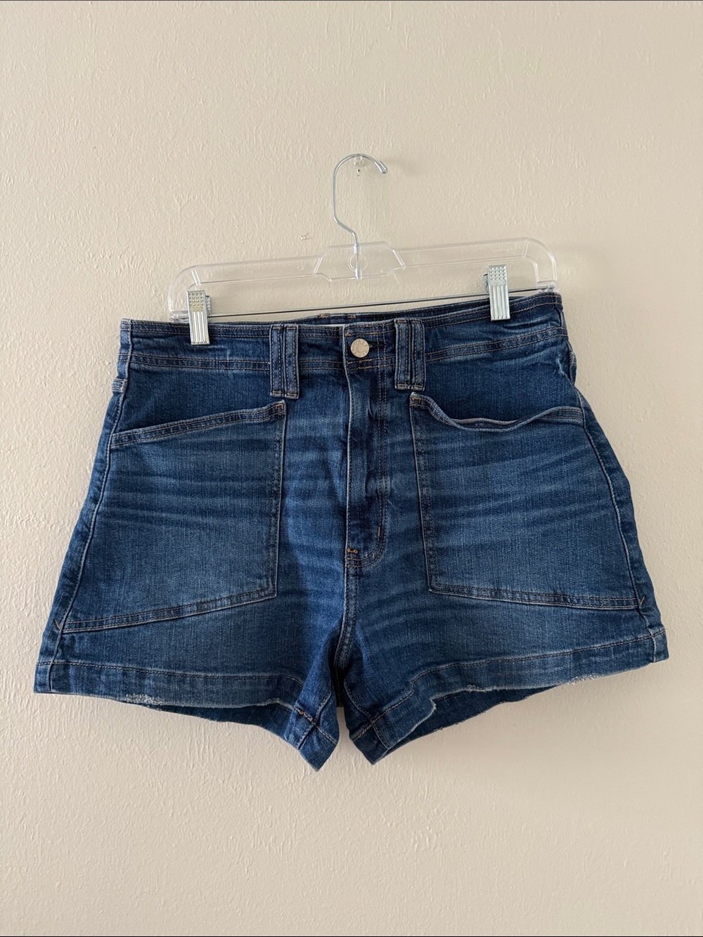 3” High-Rise Jean Shorts with Front Patch Pockets